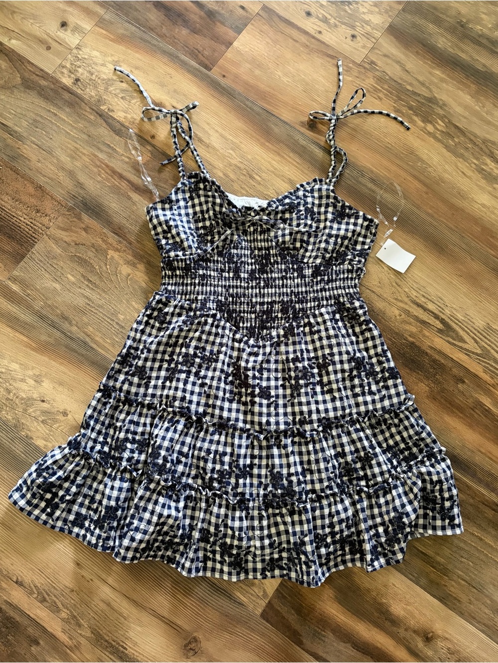 Crystal Doll Navy and White Gingham Tie-Shoulder Sundress